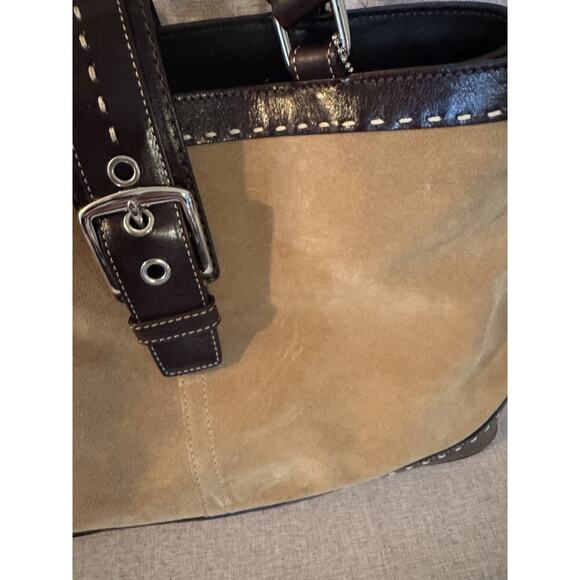 Vintage Coach Hamptons Satchel Tan Suede And Brown Leather NWT - Picture 4 of 16